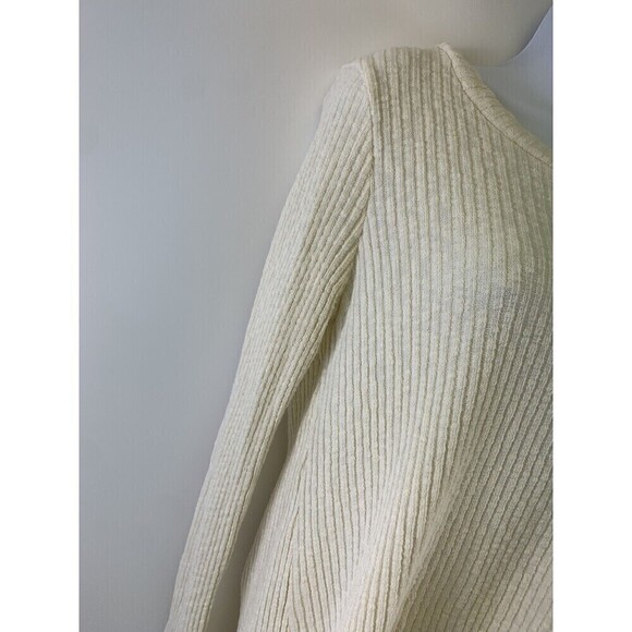 Eri And Ali Sweater Fringe Trim Open Back Cream Ribbed Knit Long Sleeves Small - Picture 3 of 11